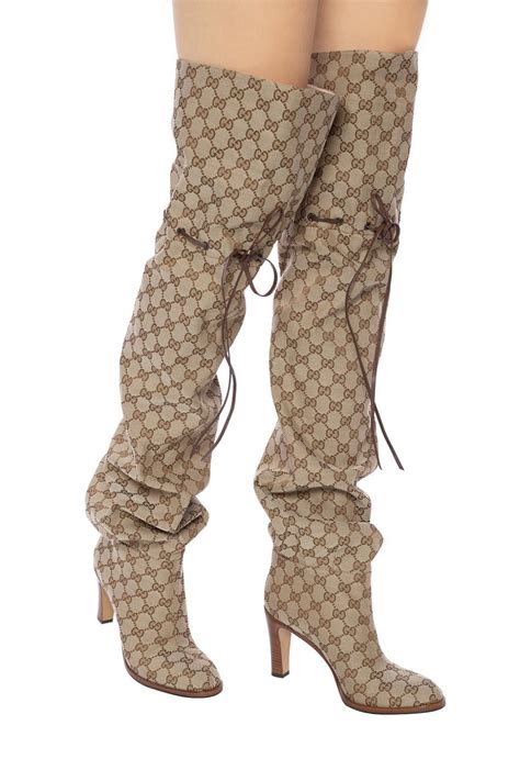 women's boots gucci|Gucci monogram thigh high boots.